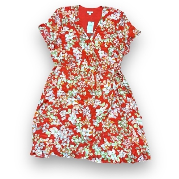 J. Jill Dresses & Skirts - NWT J. Jill Red Papaya Floral Wrap Ruffle Dress - Size Large